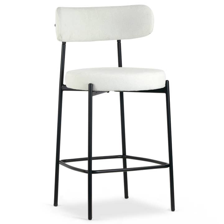 Glamour Home - Vente Tabouret - Ensemble de 2 tabourets de comptoir Awen en bouclette blanche avec pieds noirs1