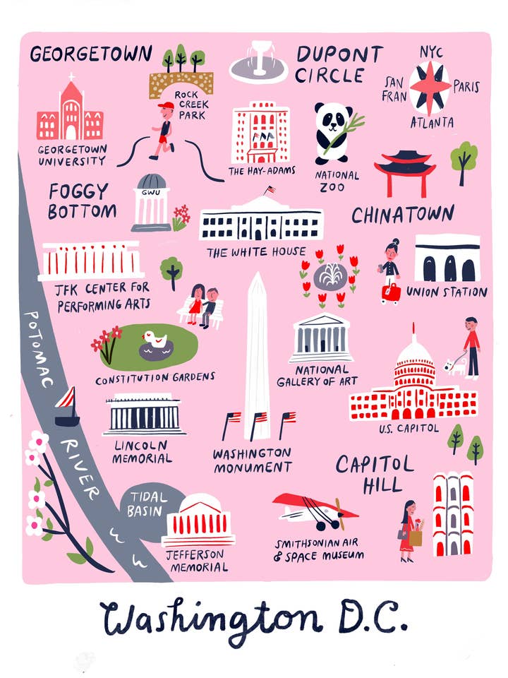 Washington D.C. Art Map Print for wholesale by Little Desk Drawer
