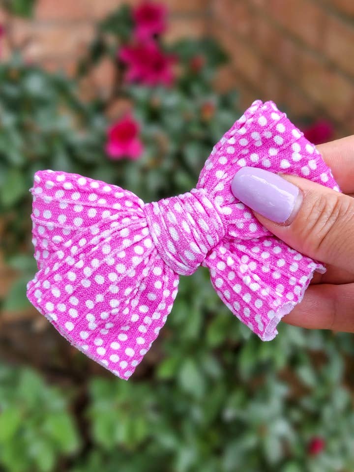 Daisy Bow-Polka Dot Hot Pink for wholesale by Dainty Delights Creations