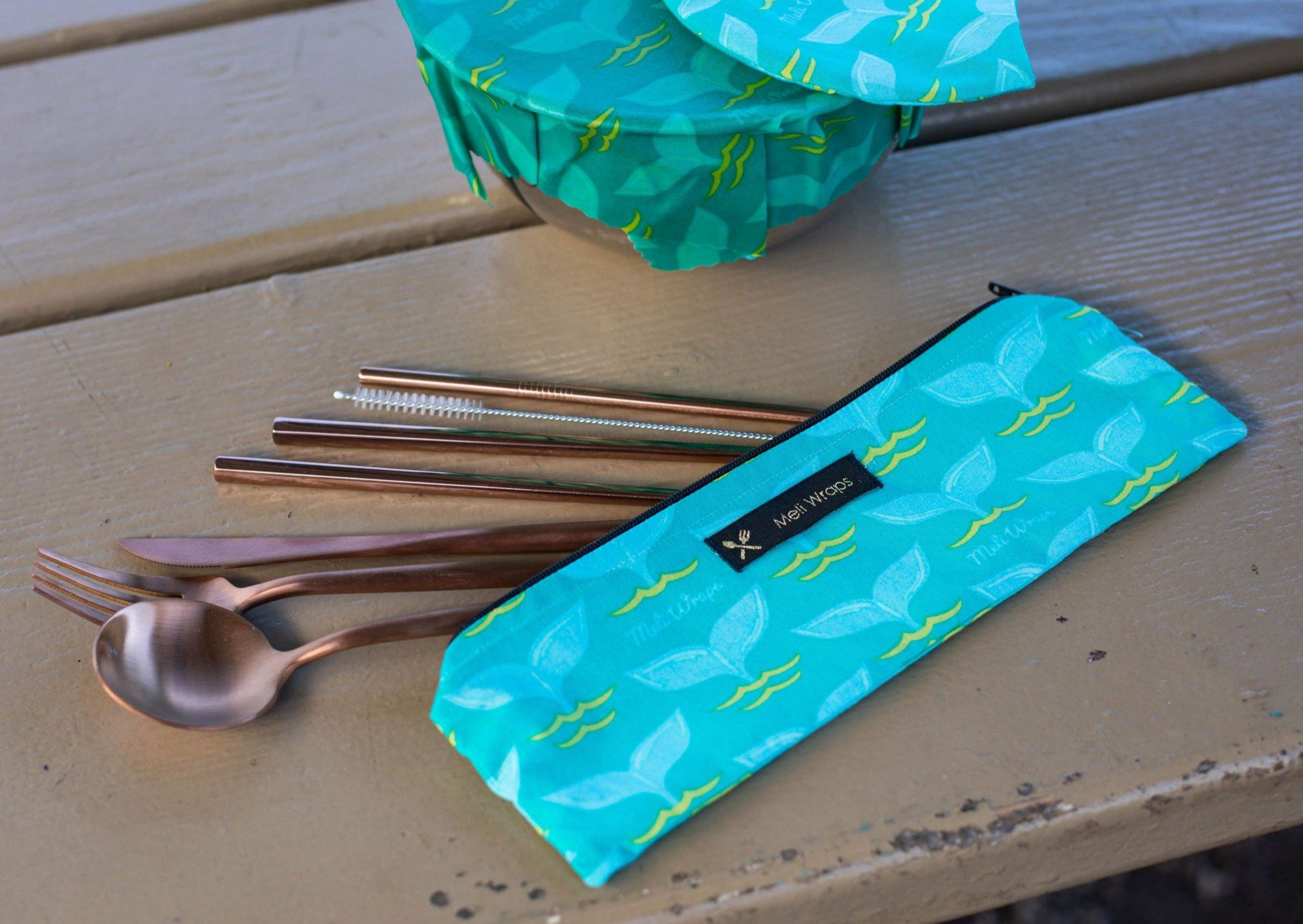 Meli Wraps - Vente Ensemble d'ustensiles de voyage - Trousse à couverts réutilisable avec imprimé Tails0