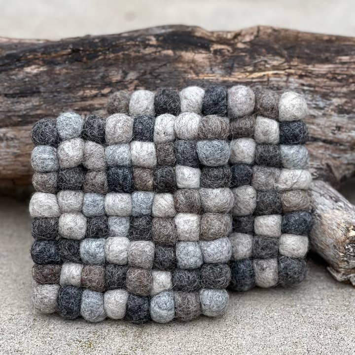 Lungta Imports - Wholesale Coasters - Fair Trade Natural Felt Ball Tea Coasters, Cup Mug Coasters