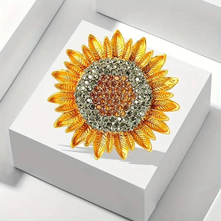 Magnifique Hearts – wholesale Brosch – Vacker Vibrant Solros Brosch, strass, Elegant 1.5
