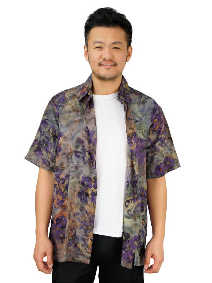 Sunshine Joy - Wholesale Button Down Shirt - Men's - Button Down Camp Shirt Moonflower Batik by Hary Dary