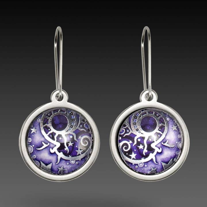 Purple Moon Earrings for wholesale by Liz Sabol Jewelry Art