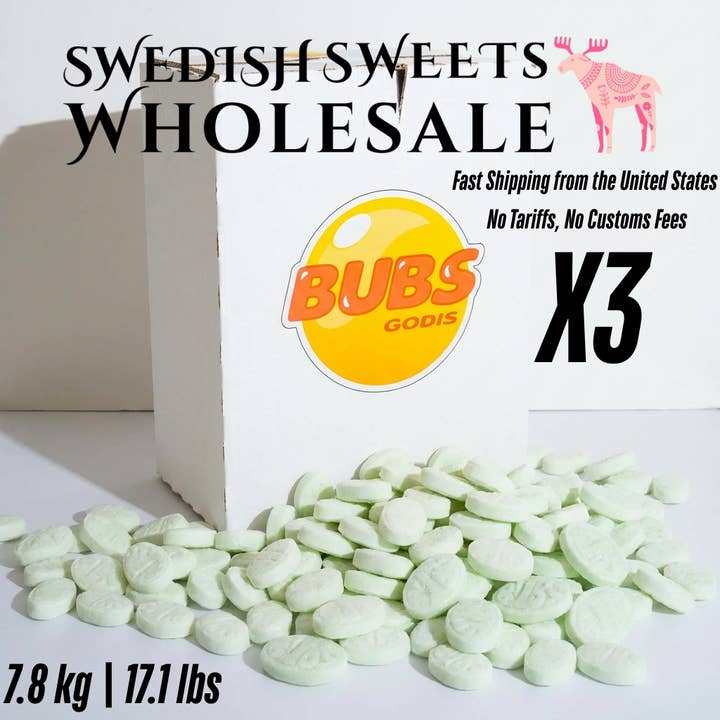 Swedish sweets Wholesale LLC - Swedish Candy - Wholesale Gummy - Bubs Sour Fruity Pear Mini 2,6 kg | 5,73 lbs3
