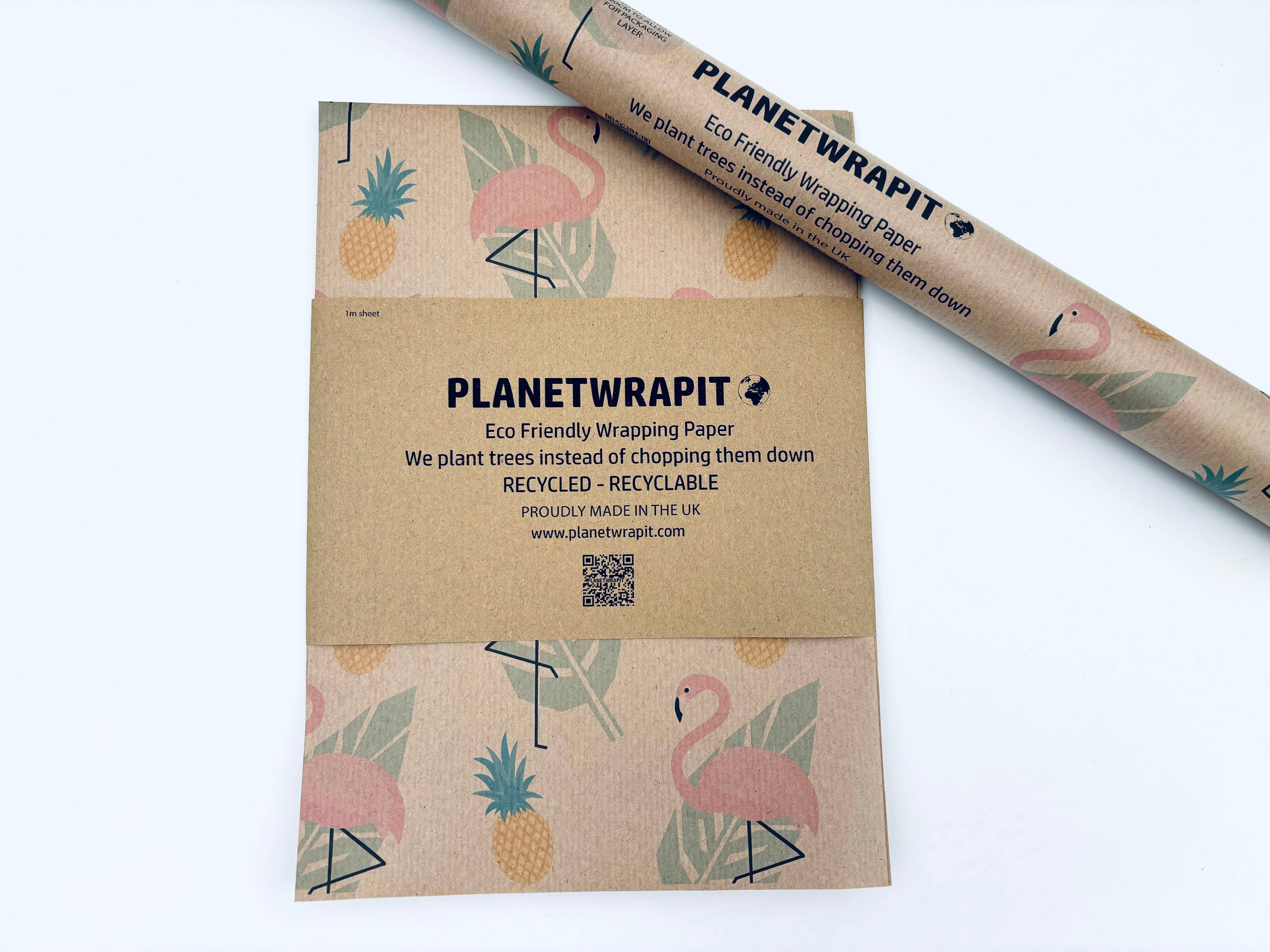 PlanetWrapIt – Engroshandel Indpakningspapir – Flamingo gavepapir i genanvendt kraftpapir1