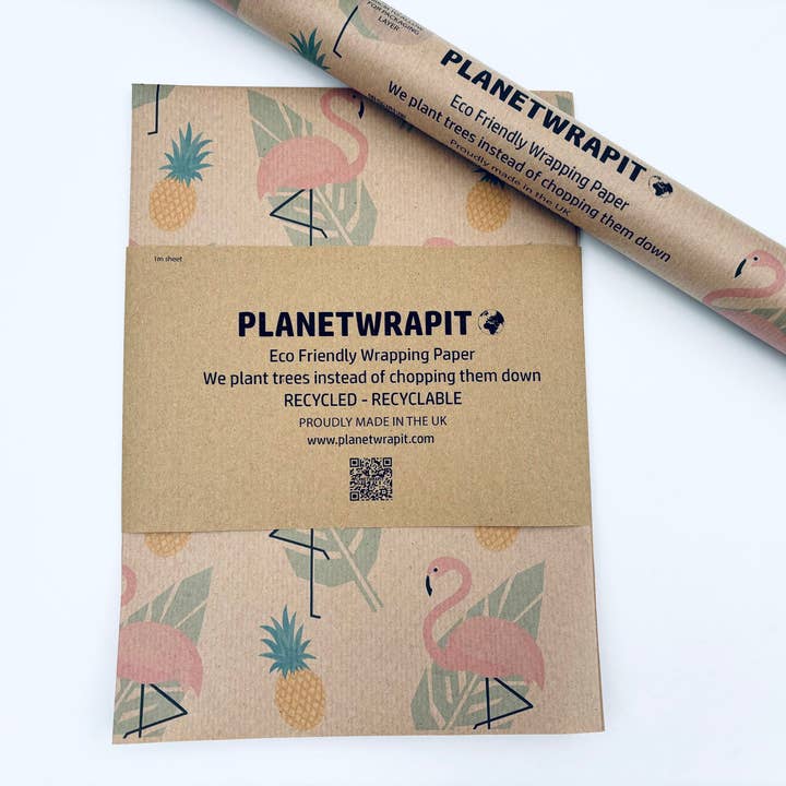 PlanetWrapIt – Engroshandel Indpakningspapir – Flamingo gavepapir i genanvendt kraftpapir1