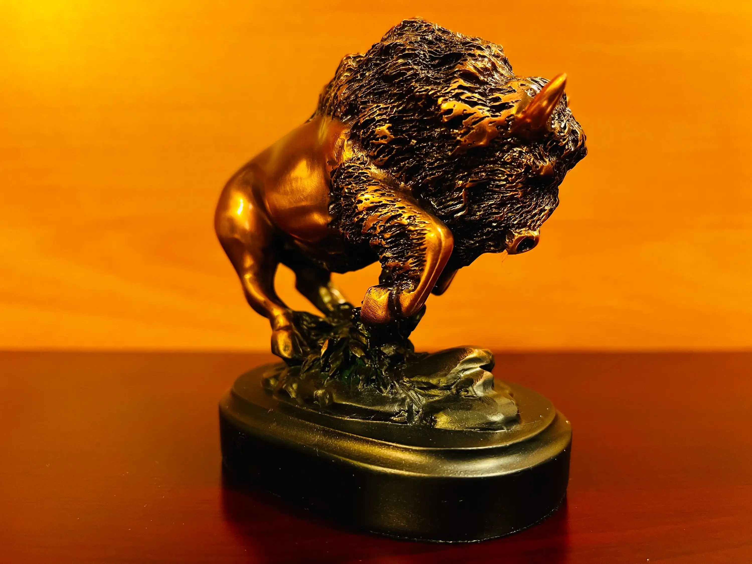 KSR Designs - Wholesale Sculpture - Small Bronze Finish Buffalo Sculpture on Base, 3.50"Hx3.25"W2