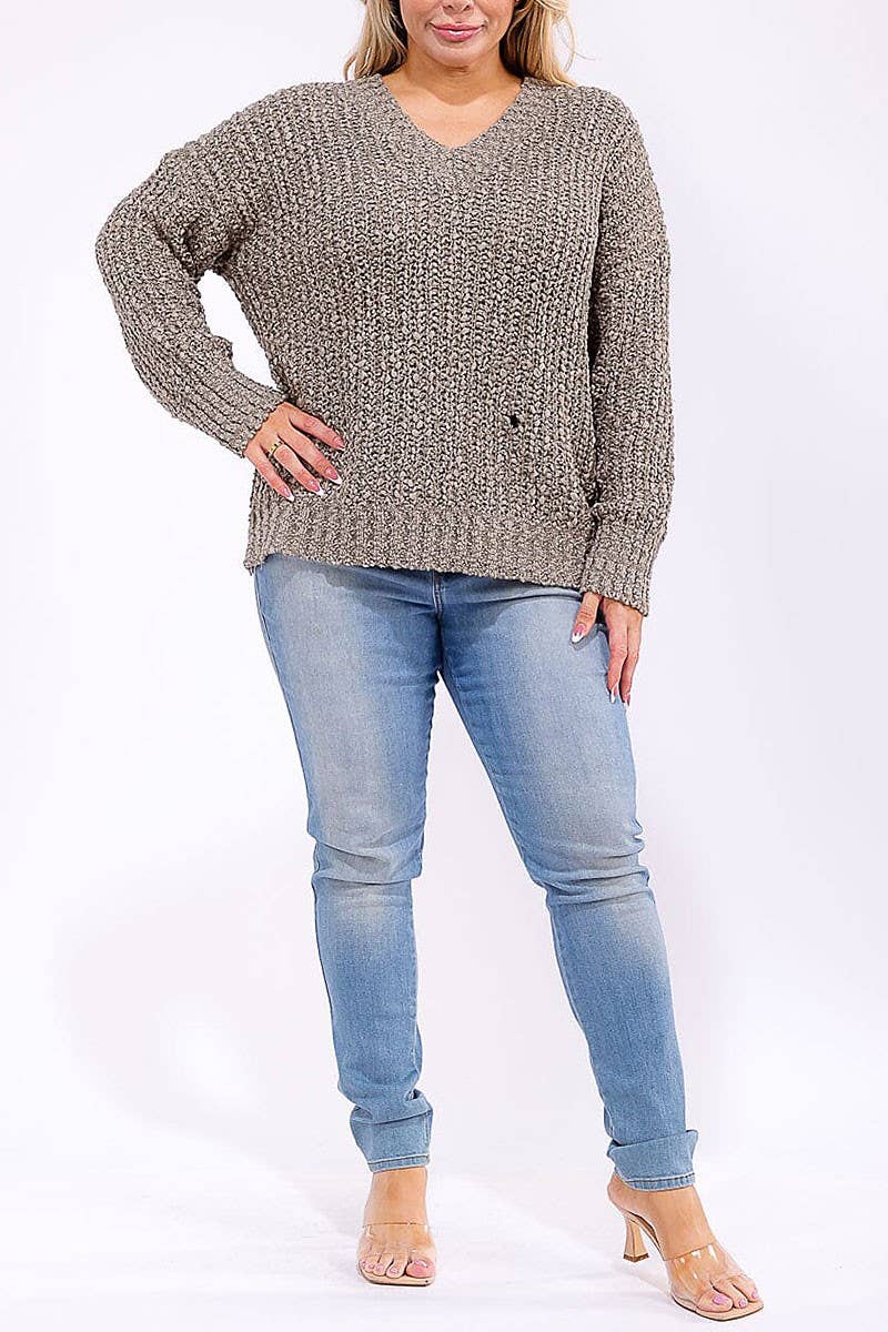 ROUSSEAU - Wholesale Knit Sweater - Women's - LONG SLEEVE V-NECK KNIT PULLOVER SWEATER9