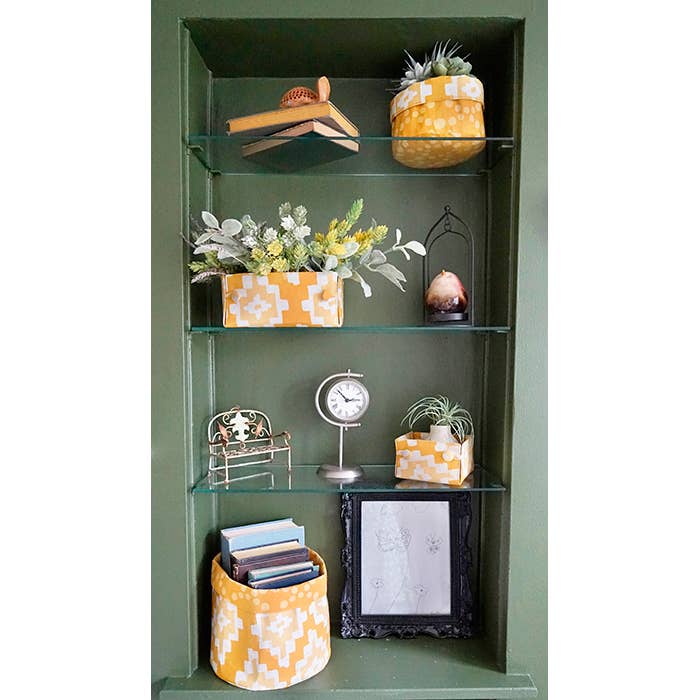 Global Mamas - Wholesale Storage Bin - Stackable Bins: Ikat - Gold-Organic3