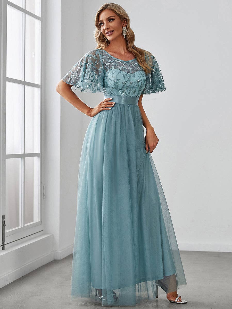 Ever-Pretty - Wholesale Gown - Women's - Sequin Print Maxi Long Evening Dresses with Cap Sleeve40
