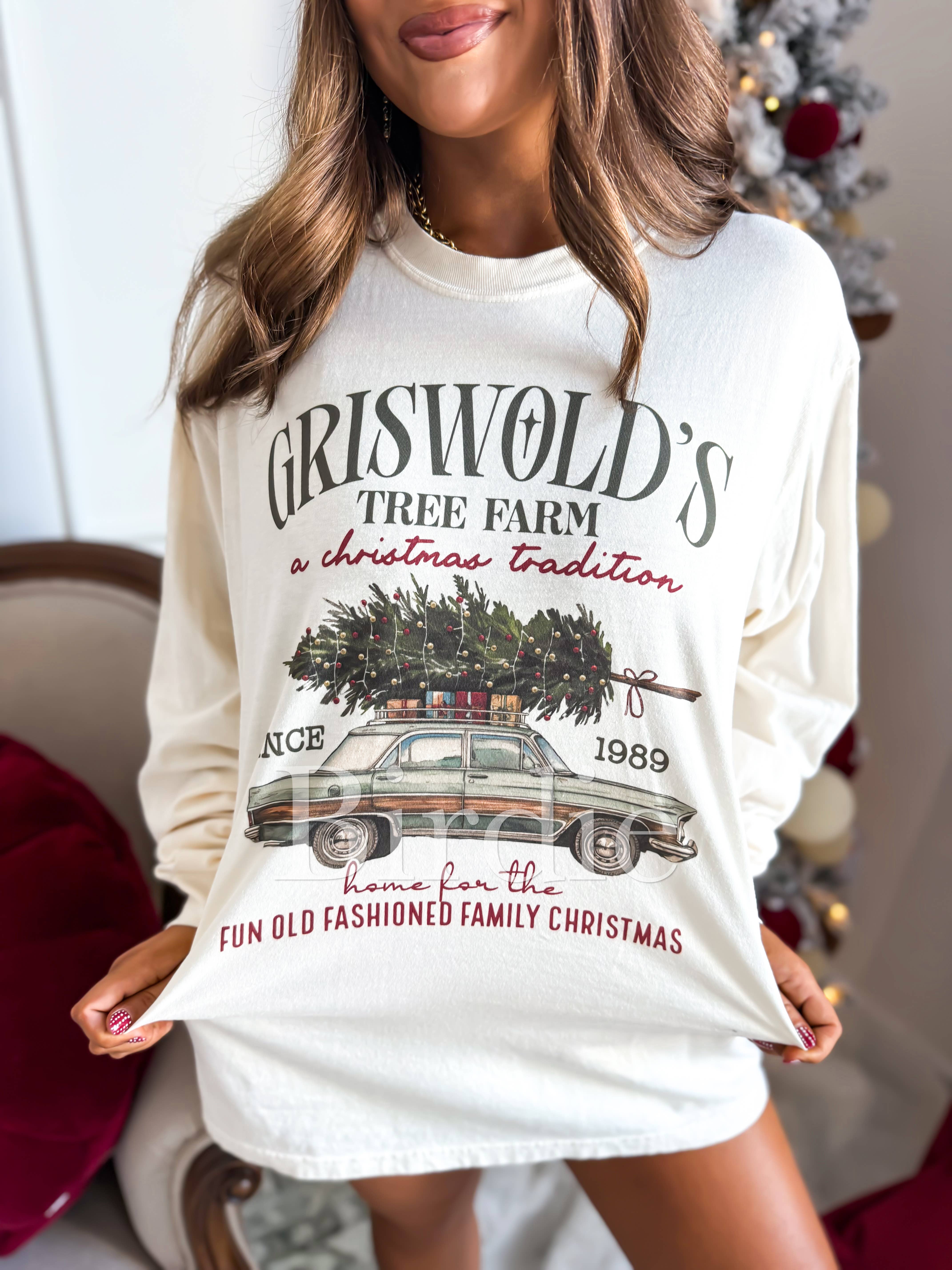 birdie – wholesale Shirt – Women’s – Griswold's Tree Farm Long Sleeve Graphic Tee on Ivory1
