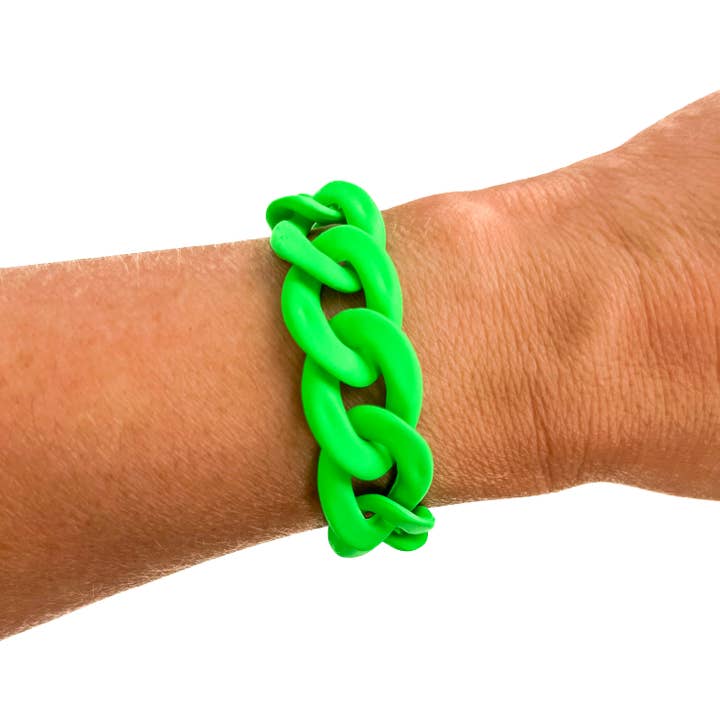 Savvy Bling - Wholesale Link & Chain Bracelet - Matte Neon Green Chunky Acrylic Chain Link Bracelet