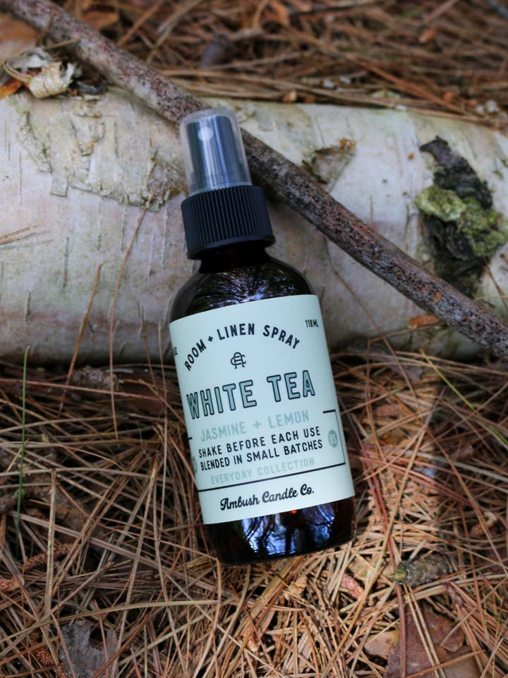White Tea | Jasmine + Lemon 4oz Room + Linen Spray for wholesale by Ambush Candle Co.