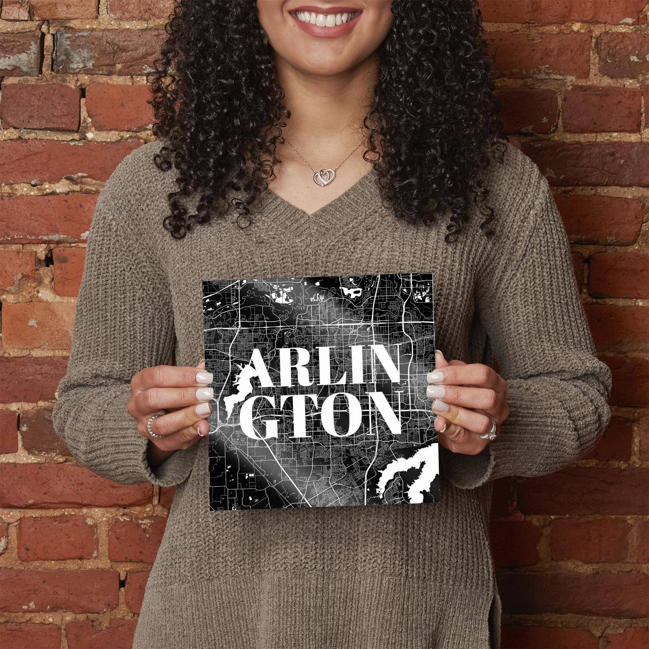 Love Local - Wholesale Plaque - Minimalistic B&W Texas Arlington Map|8x8 Glass Plaque1