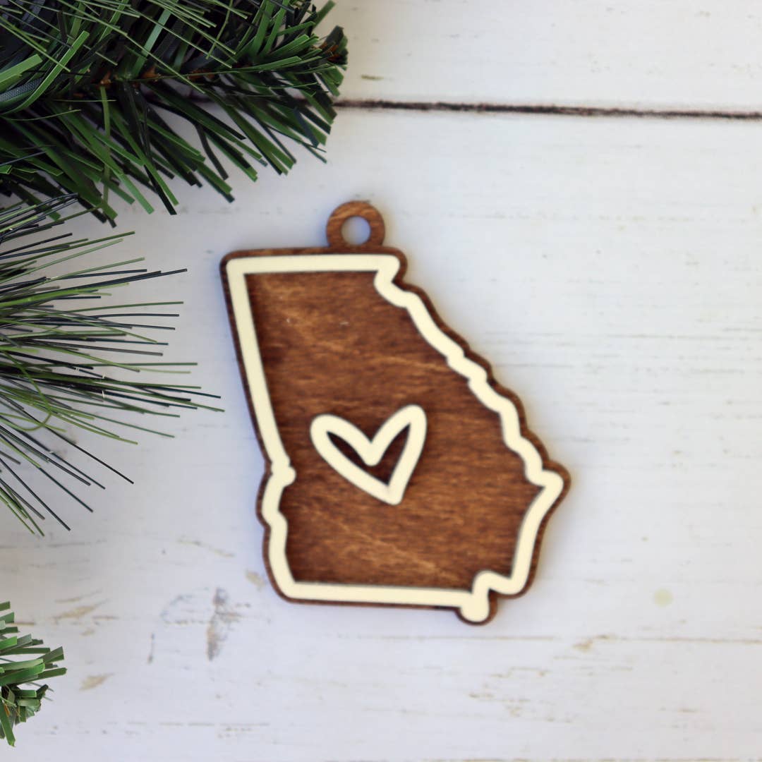 The Trendy Traveler - Wholesale Ornament - Georgia Layered Wood Christmas Ornament1
