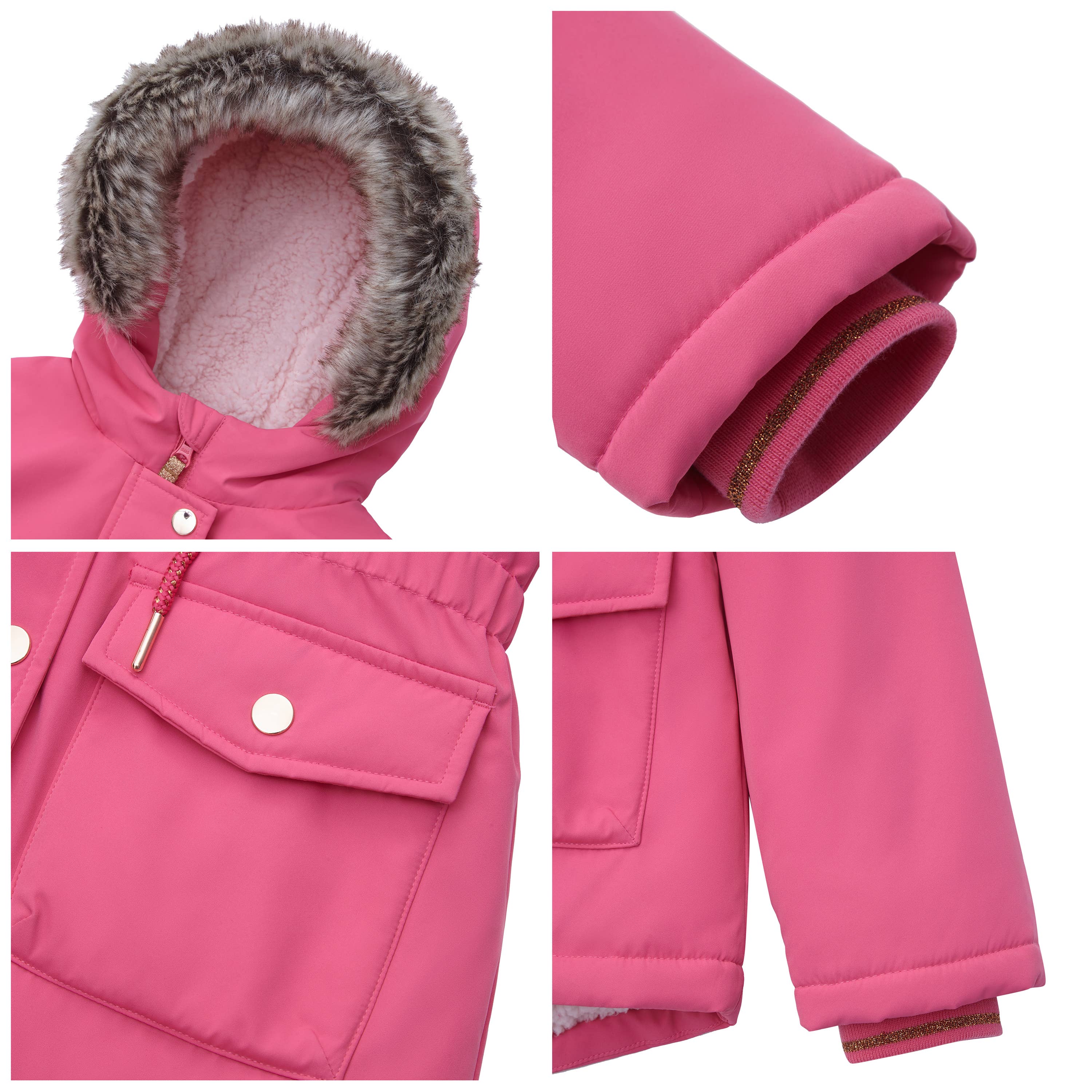 Rokka & Rolla - Wholesale Parka - Kids - Girls' Hooded Parka Jacket Fleece Lined Winter Coat30