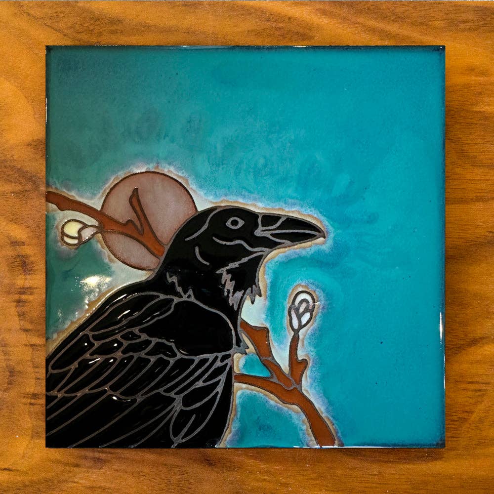 Carly Quinn Designs - Wholesale Coasters - 6x6 Raven Hand Glazed Hand Glazed Art Tile Trivet2