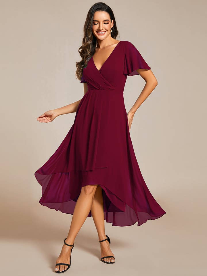 Ever-Pretty - Wholesale Dress - Women's - V-Neck Midi Chiffon Wedding Guest Dresses