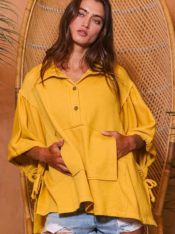 BUCKETLIST - Wholesale Tunic – Women’s - T2195 Oversized Drawstring Tie Sleeves Detail Solid Top2