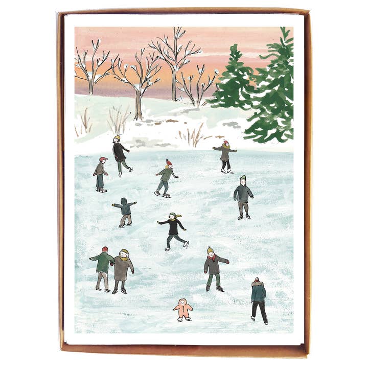 Skaters on the Pond - box of 8 for wholesale by mollyOcards