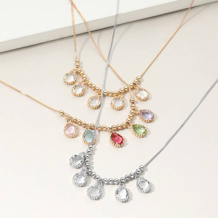 Sensibling Corp. - Wholesale Pendant/Charm Necklace - Teardrop Stone Cluster Charm Beaded Necklace