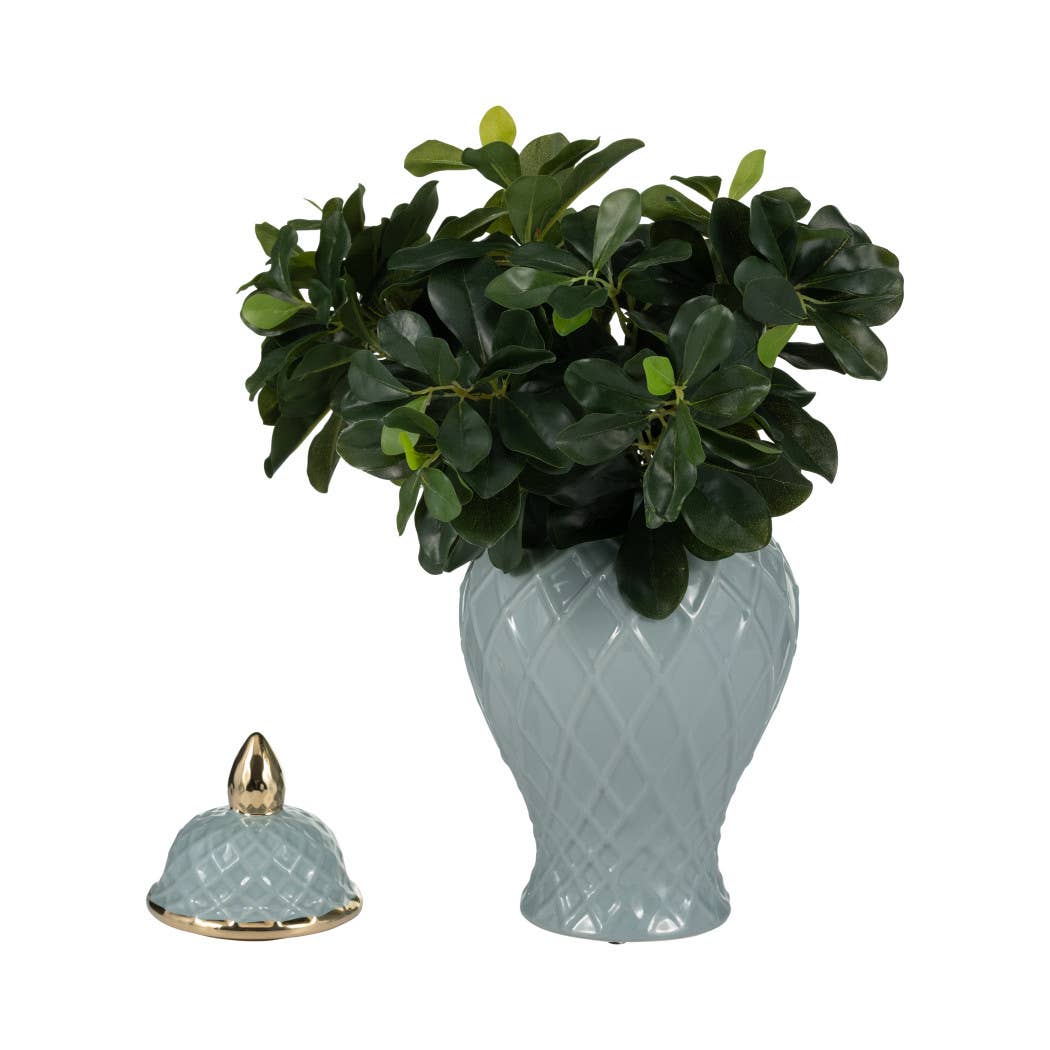 Sagebrook Home - Wholesale Decorative Jar - Ceramic Rope Temple Lidded Decorative Jar - Blue, 14 in.5