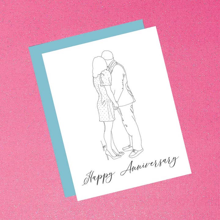 Carte de joyeux anniversaire, dessin au trait simple, mariée et marié pour la vente par Tiffany Ascensio Designs | Watercolor Greeting Cards