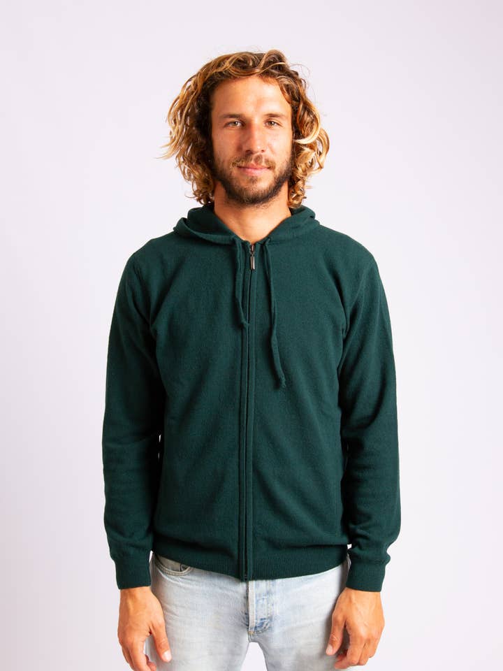 Lambswool Hooded Cardigan - Green for wholesale by ARMAZÉM DAS MALHAS