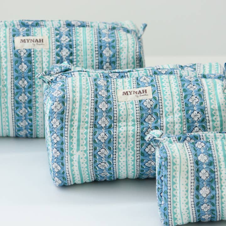 Lot de 3 sacs de voyage, de maquillage et de maquillage à rayures marocaines pour la vente par MYNAHbySmitha