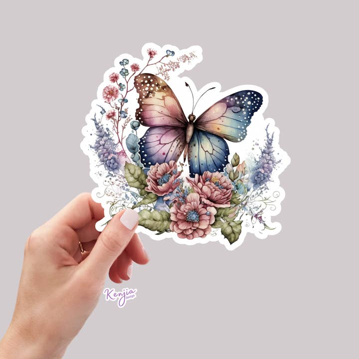 Joli autocollant floral rétro fait à la main, imperméable pour la vente par Kenjia Design