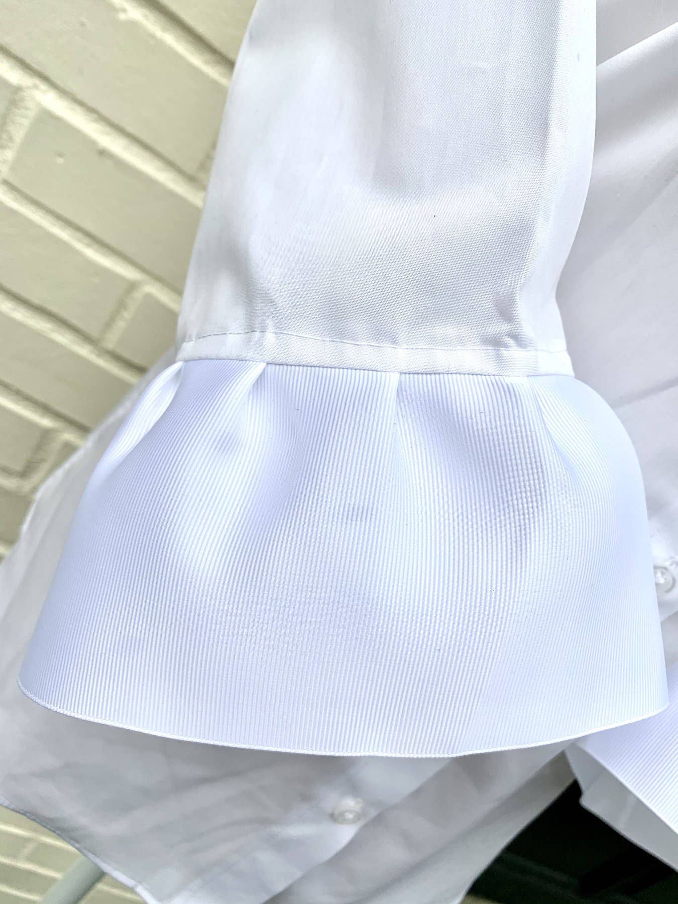 Pearly Vine - Wholesale Button Down Shirt - Women's - Barbara Ann Poplin Ribbon Trim 3/4 Sleeve - White White2