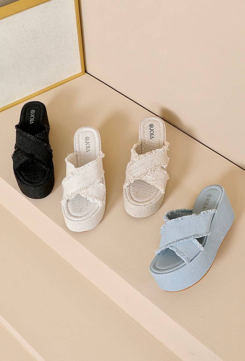 Joia Paris - Wholesale Mules - Women's - Wedge mule crossed in ripped denim FF-628