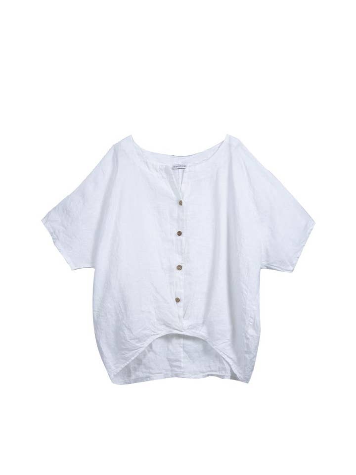 Top de botão Mia Gathered em branco por atacado de Caposhie