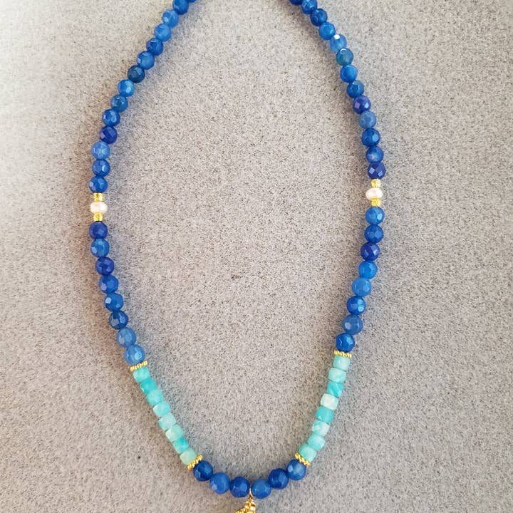 MINU Jewels - Wholesale Beaded/Pearl Necklace - Perla Azul Necklace1