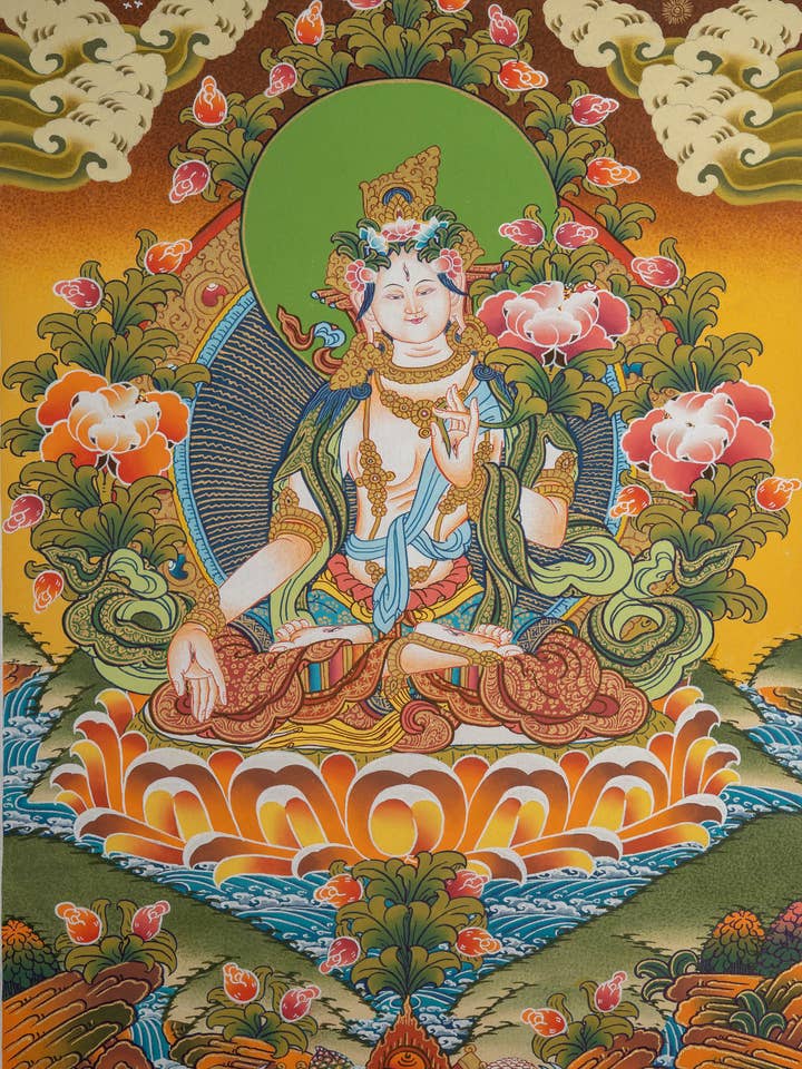 Arte de Meditación de Tara Blanca para venta al por mayor de Lucky Thanka