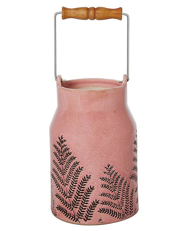 Dibor – wholesale Vase – Fern Leaf Embossed Pink Milk Churn Flower Vase2