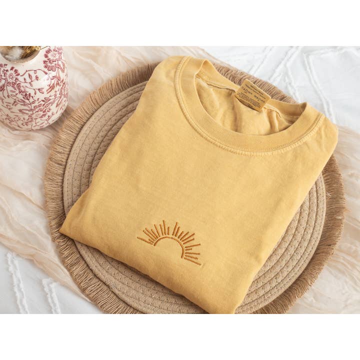 Embroidered Sun, Sunshine, Summer, Boho Tshirts for wholesale by Nunu's Studio