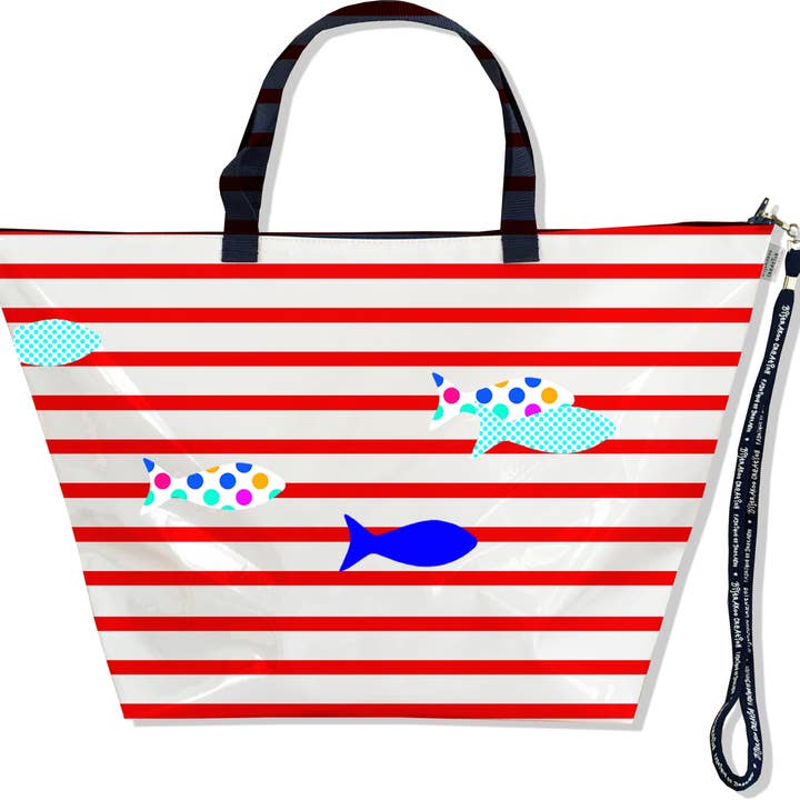 Sac Week End, Grand Sac de voyage marinière rouge poissons pour la vente par BISTRAKOO