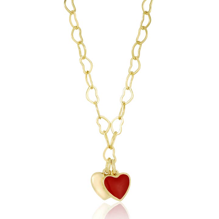 Gold Plated Brass Necklace with Red Heart Charms for wholesale by Dlux Jewels