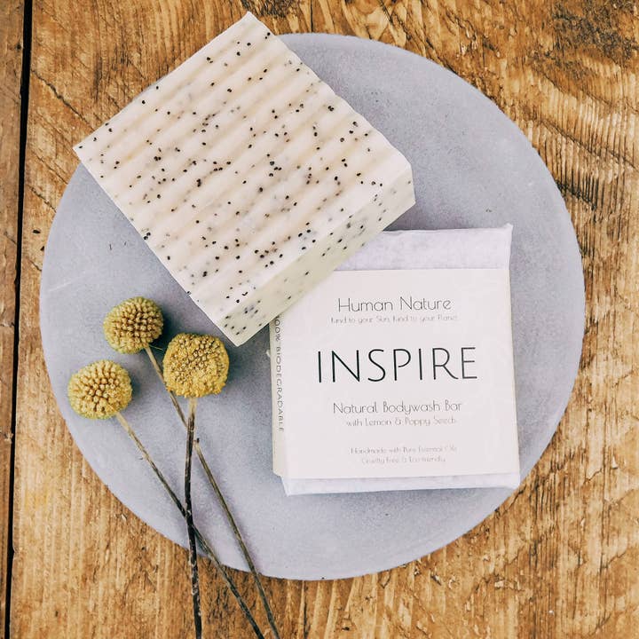 Inspire Organic Soap Bar With Lemon & Poppy Seeds for wholesale by Human Nature Organics US