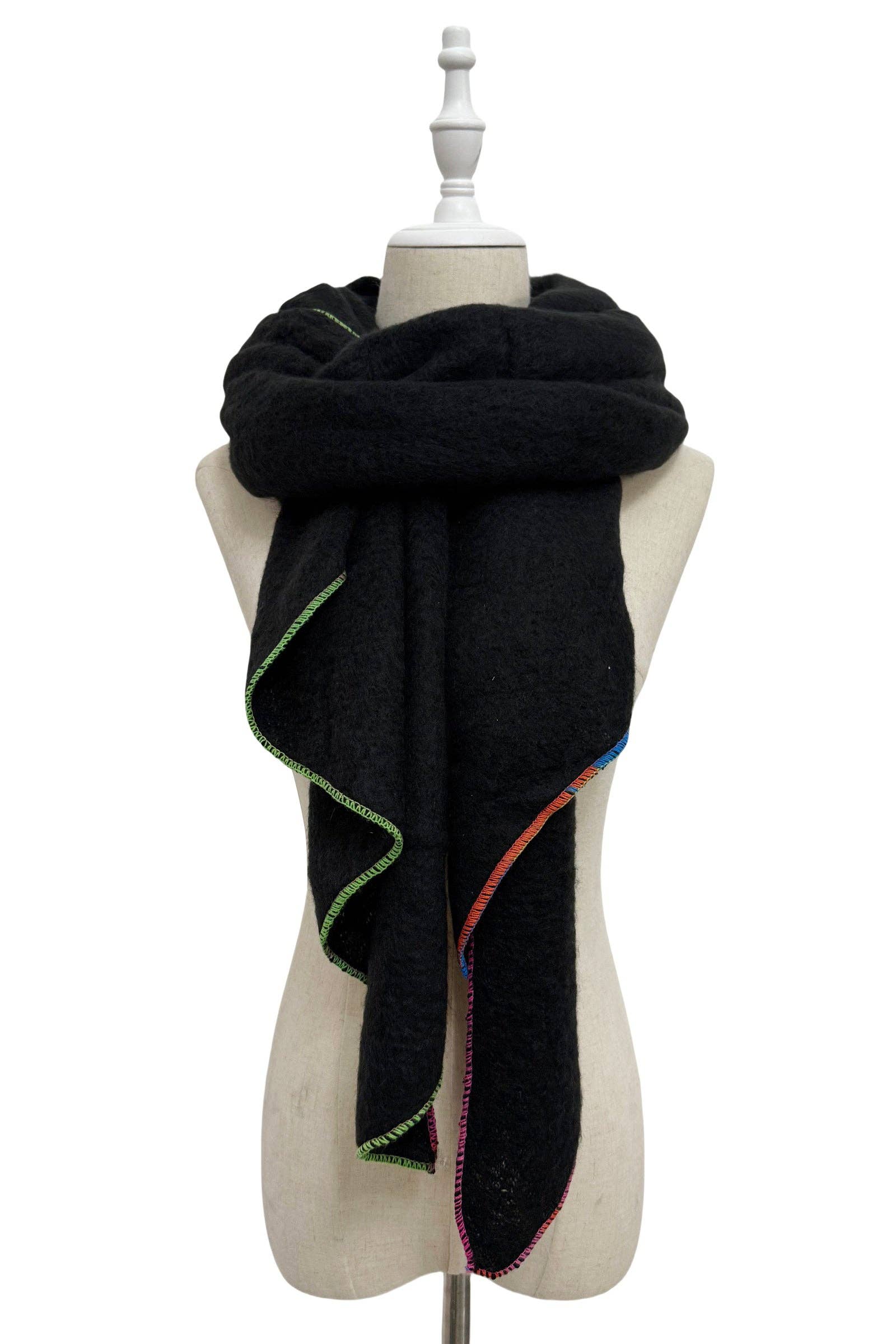Fashion Scarf World - Wholesale Scarf - Women's - Plain Contrast Stitch Wool Diagonal Edge Scarf4