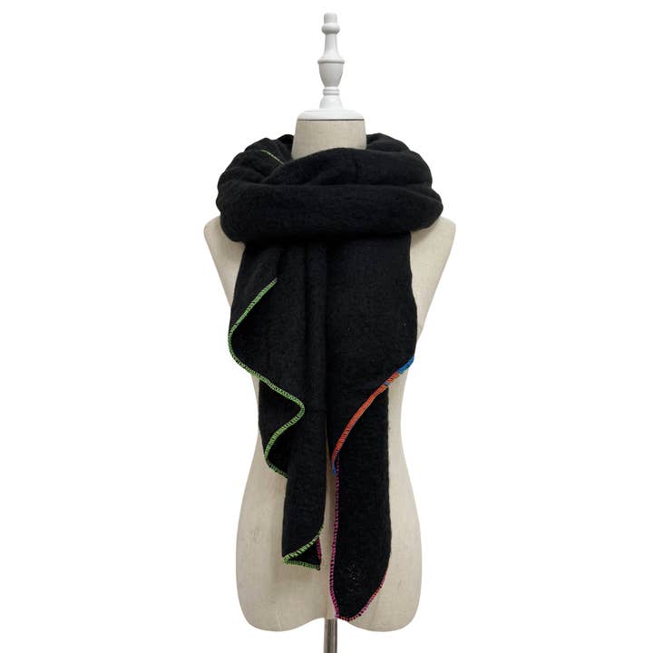 Fashion Scarf World - Wholesale Scarf - Women's - Plain Contrast Stitch Wool Diagonal Edge Scarf4
