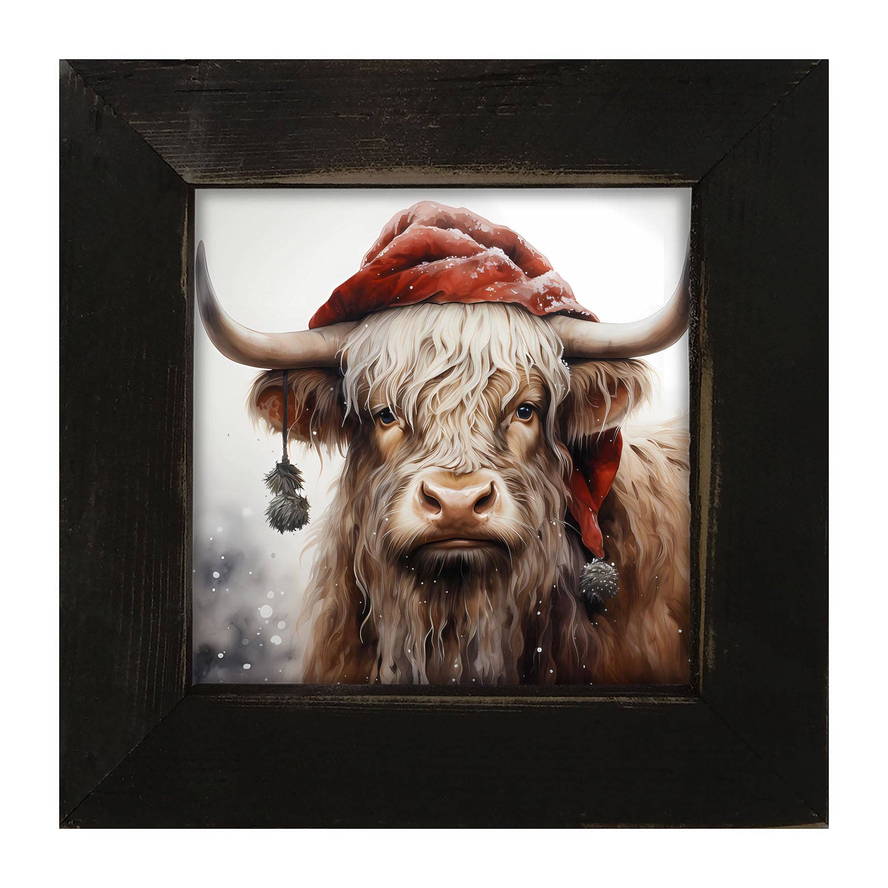 ginger blue - Wholesale Art Print - Highland cow with Santa hat3