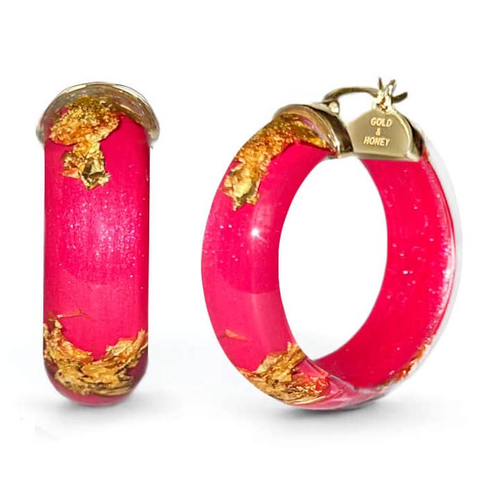 Aros de folha de ouro rosa 24K de 1,25” por atacado de Gold & Honey