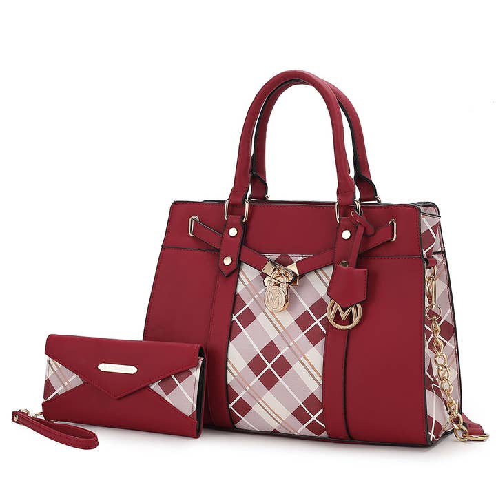 MKF Christine Plaid Vegansk Læder Satchel Taske med Pung for engroshandel hos MKF Collection