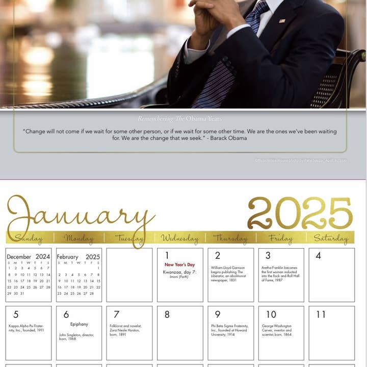 Shades of Color, LLC - Wholesale Calendar - 2025 The Obama Years Wall Calendar