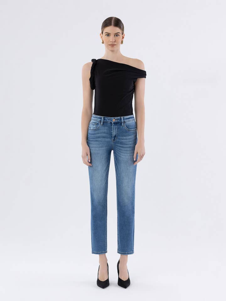 DEFEAT HIGH RISE SLIM STRAIGHT JEANS T5883 for wholesale on Faire