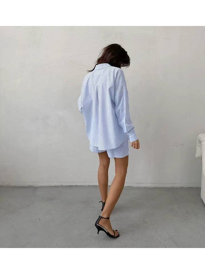 Azul Conjunto de shorts e camisa listrados para venda a revendedores na Faire1