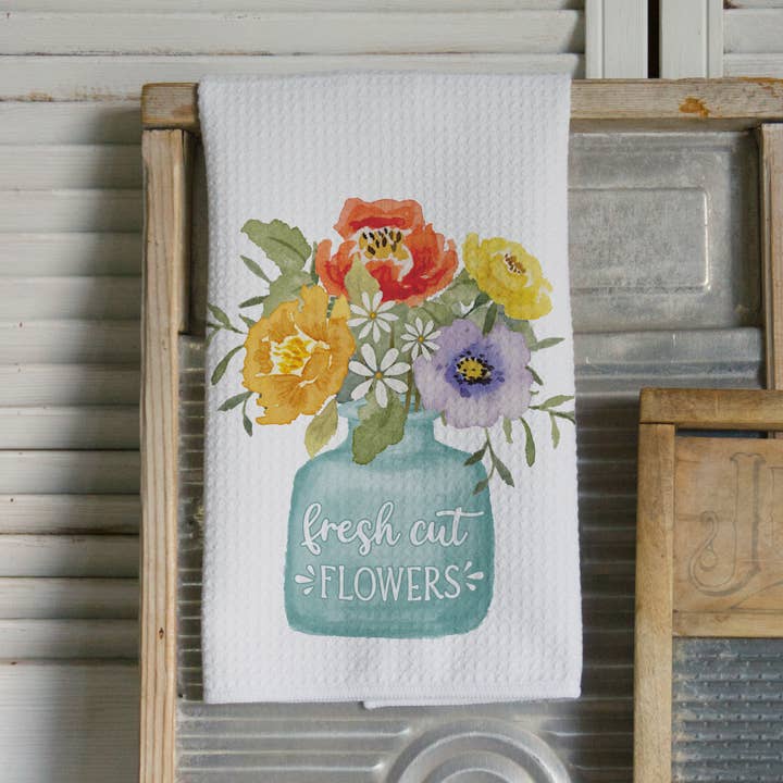 Fresh Cut Flowers Waffle Kitchen Tea Towel Farmhouse Gifts for wholesale by Middlefork & Co.